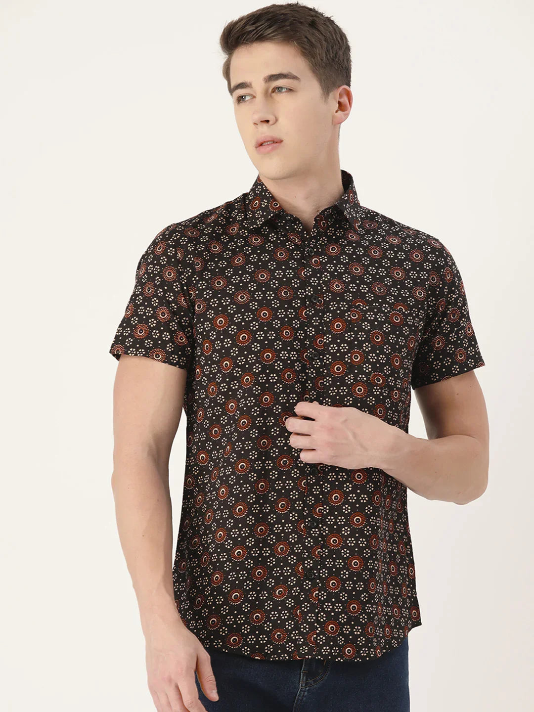 Black Cotton Printed Shirt - SanskrutiHomes 