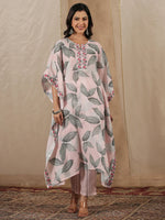 Peach Round Neck Kaftan Kurta Set for Women - SanskrutiHomes 