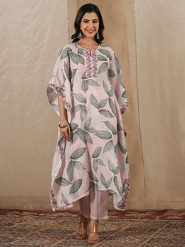 Peach Round Neck Kaftan Kurta Set for Women - SanskrutiHomes 