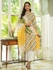 Women Pure Cotton Lehriya  3pcs Kurta Set