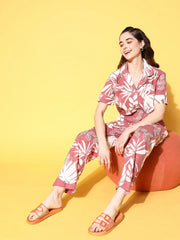Wine Cotton Printed Night Suit Set with Payjama - SanskrutiHomes 
