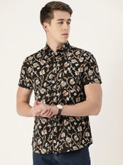 Black Cotton Printed Shirt - SanskrutiHomes 