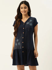 Floral Embroidered Cap Sleeves Tiered Ethnic Dress - SanskrutiHomes 