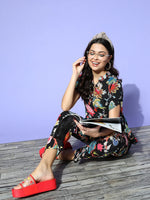 Black Cotton Printed Night Suit Set with Pajama - SanskrutiHomes 