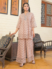 Printed Pleated Mirror Work Pure Cotton Cord Set