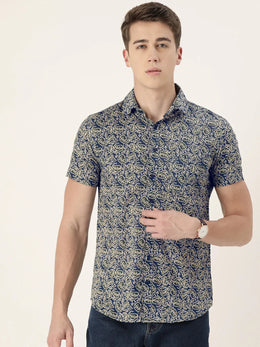 Blue Cotton Printed Shirt - SanskrutiHomes 