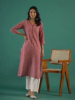 Pink & White Printed Kurti Set - SanskrutiHomes 
