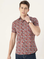 Red & Blue Cotton Printed Shirt - SanskrutiHomes 