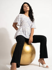 White Floral Printed Round Neck Top for Women