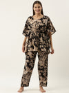 Black Cotton Printed Kaftan And Pajama Set For Women