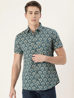 Pale Blue Cotton Printed Shirt - SanskrutiHomes 
