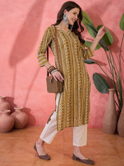 Green Geometric Print Cotton Kurat - SanskrutiHomes 
