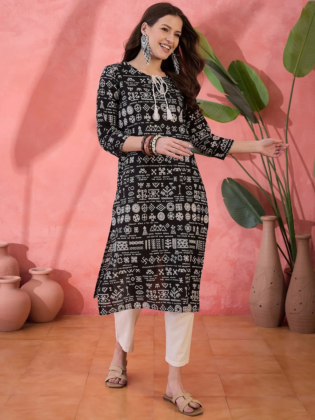 Black Religion Printed Cotton Kurta - SanskrutiHomes 