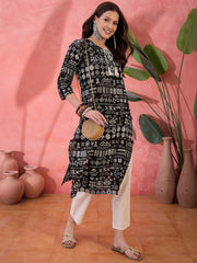 Black Religion Printed Cotton Kurta - SanskrutiHomes 