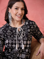 Black Religion Printed Cotton Kurta - SanskrutiHomes 