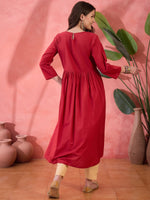 Red Solid Print Cotton Kurta for Women - SanskrutiHomes 