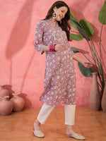 Mauve V-Neck Printed Kurta for Women - SanskrutiHomes 