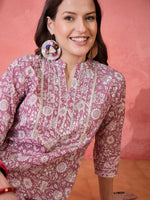Mauve V-Neck Printed Kurta for Women - SanskrutiHomes 