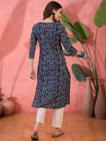 Blue Round Neck Printed Cotton Kurta - SanskrutiHomes 