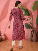 Red Printed Cotton Kurta for Women - SanskrutiHomes 