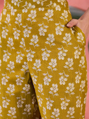 Lime Green Floral Printed Kurta Set for Women - SanskrutiHomes 