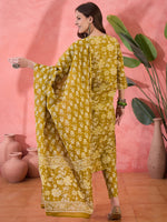 Lime Green Floral Printed Kurta Set for Women - SanskrutiHomes 