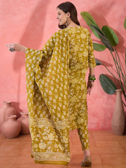 Lime Green Floral Printed Kurta Set for Women - SanskrutiHomes 