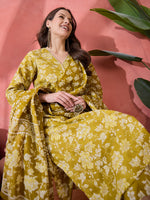 Lime Green Floral Printed Kurta Set for Women - SanskrutiHomes 