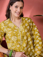 Lime Green Floral Printed Kurta Set for Women - SanskrutiHomes 