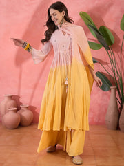 Ombre Yellow Solid Print Cotton Kurta Set with Dupatta - SanskrutiHomes 