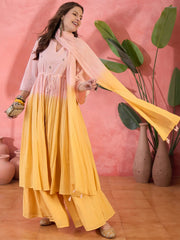 Ombre Yellow Solid Print Cotton Kurta Set with Dupatta - SanskrutiHomes 