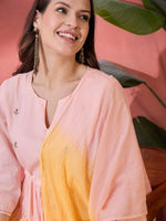 Ombre Yellow Solid Print Cotton Kurta Set with Dupatta - SanskrutiHomes 