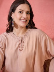 Beige Color Solid Print Co-Ords Set For Women