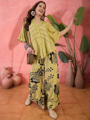 Lime Green Floral Printed Co-ords Set - SanskrutiHomes 