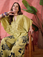 Lime Green Floral Printed Co-ords Set - SanskrutiHomes 