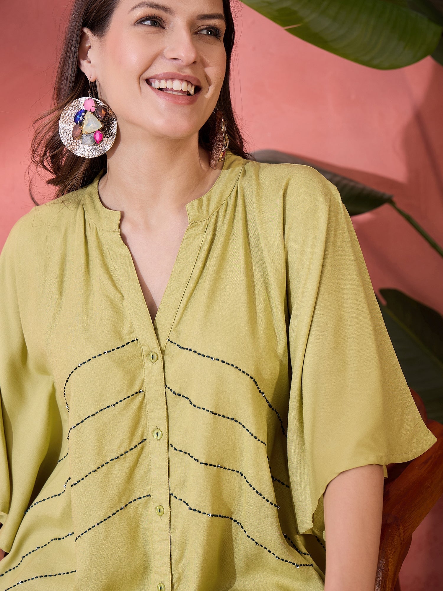 Lime Green Floral Printed Co-ords Set - SanskrutiHomes 