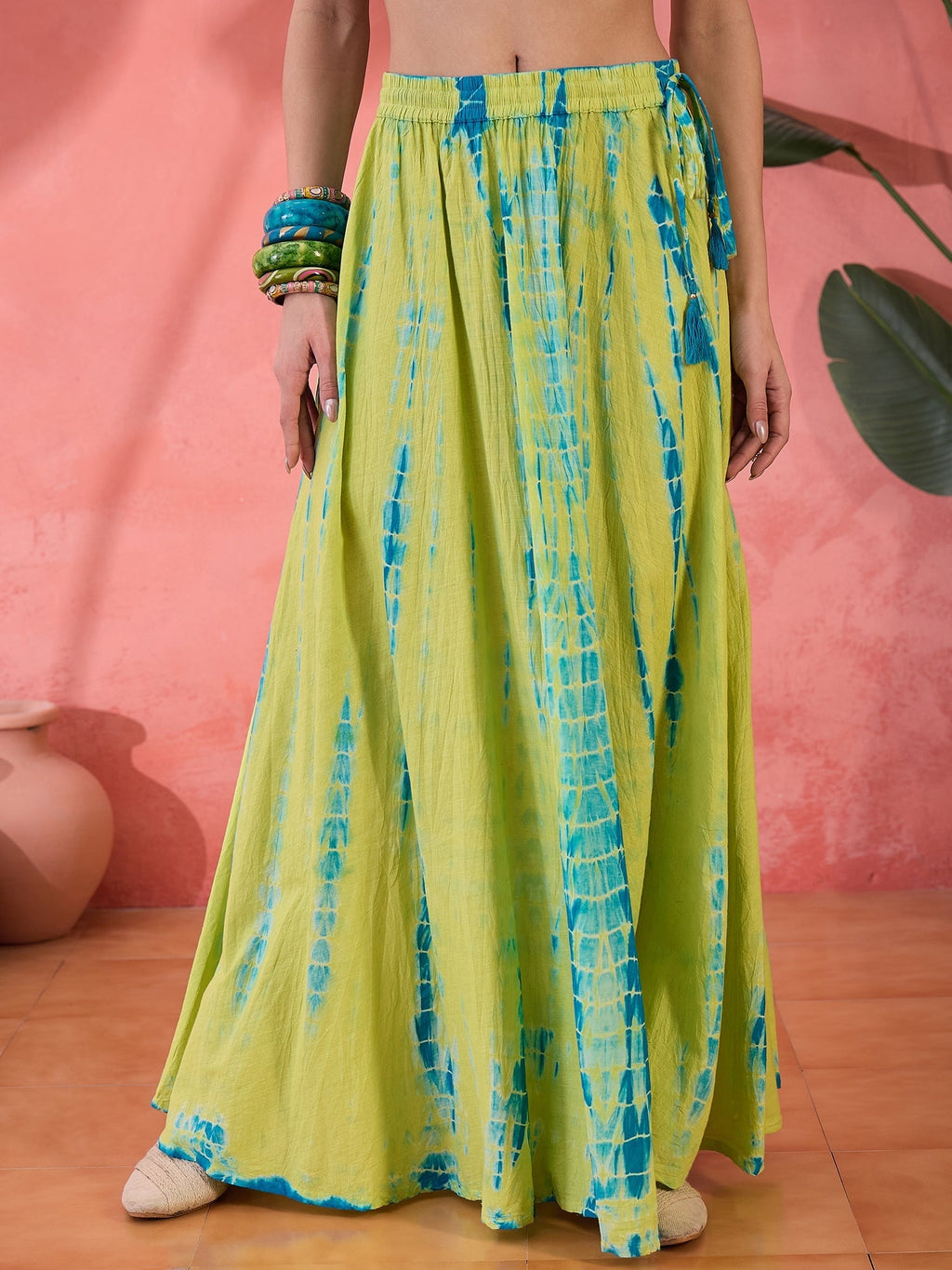 Green Printed Cotton Skirt for Women - SanskrutiHomes 