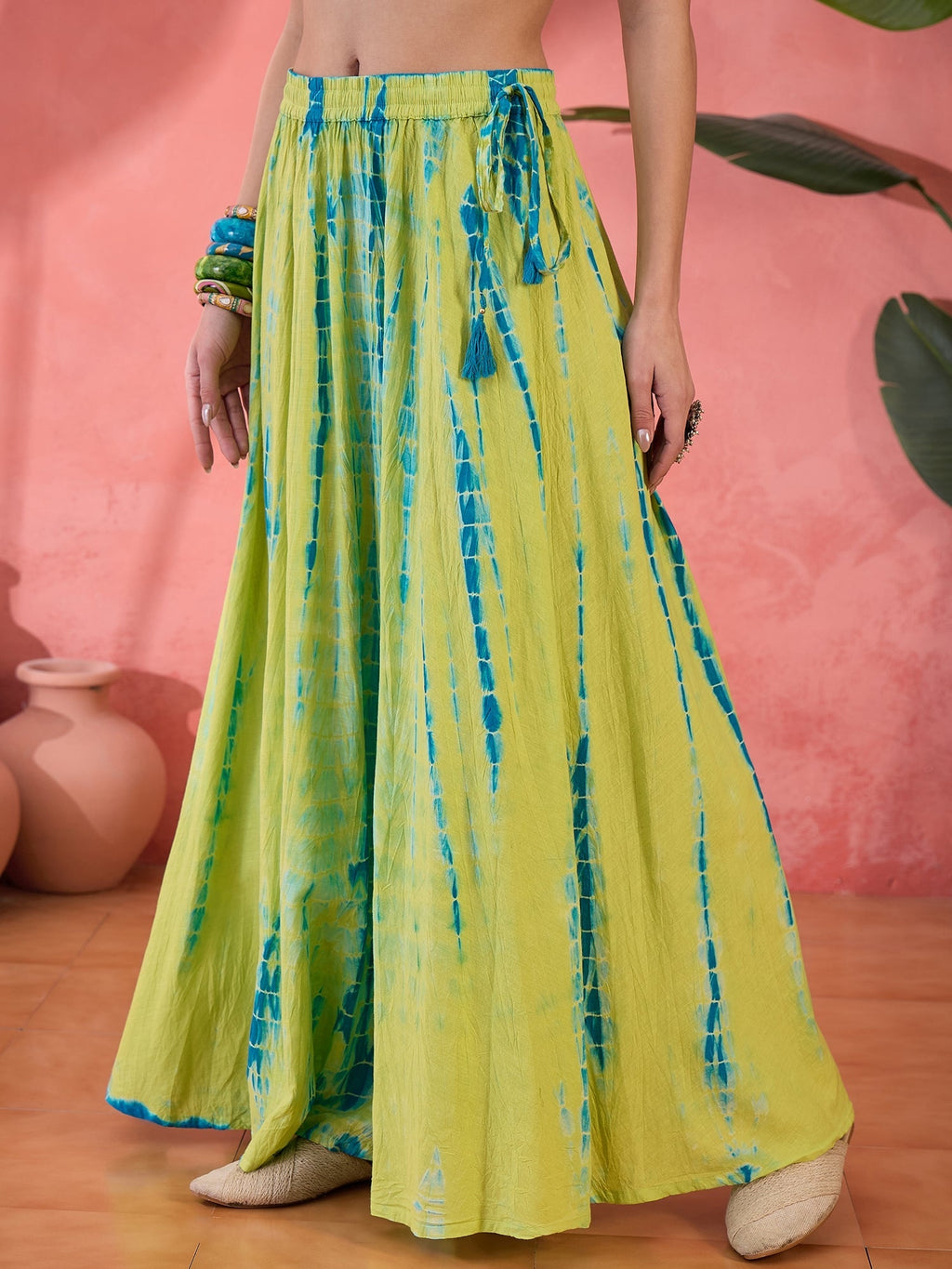 Green Printed Cotton Skirt for Women - SanskrutiHomes 