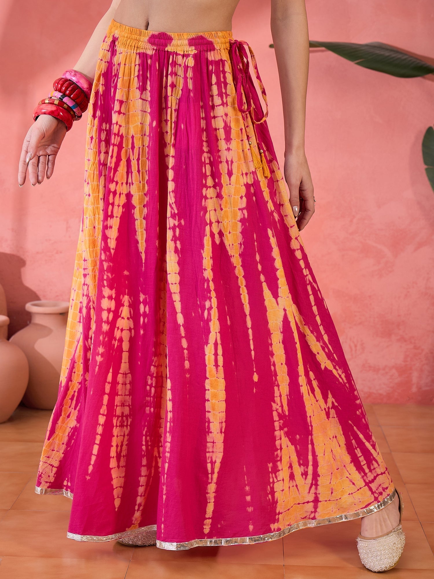 Red Printed Cotton Skirt for Women - SanskrutiHomes 