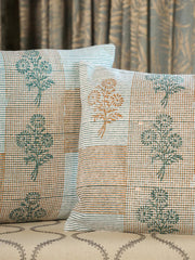 Cotton Green Colour Floral Cushion Covers - SanskrutiHomes 