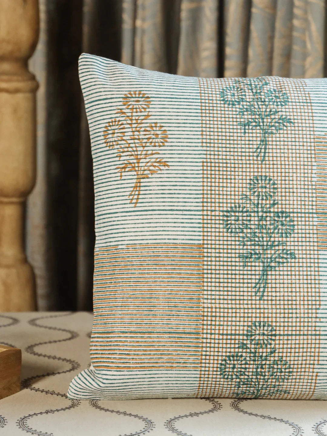 Cotton Green Colour Floral Cushion Covers - SanskrutiHomes 