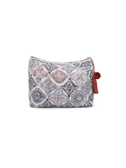 White Cotton Makeup/Travel Pouch with Tassels - SanskrutiHomes 