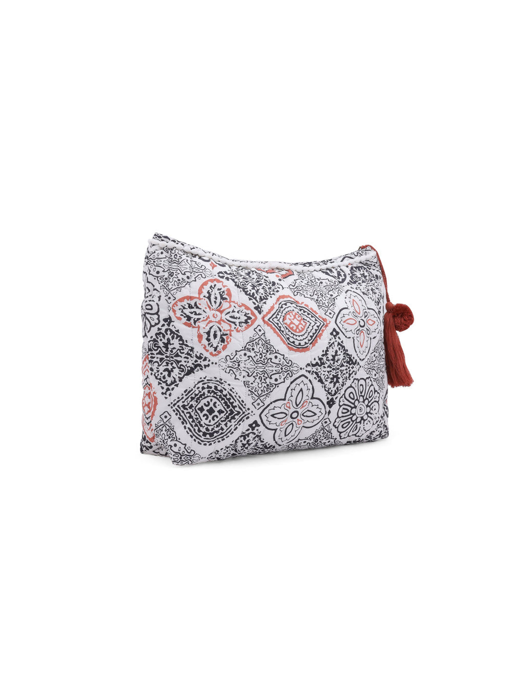 White Cotton Makeup/Travel Pouch with Tassels - SanskrutiHomes 