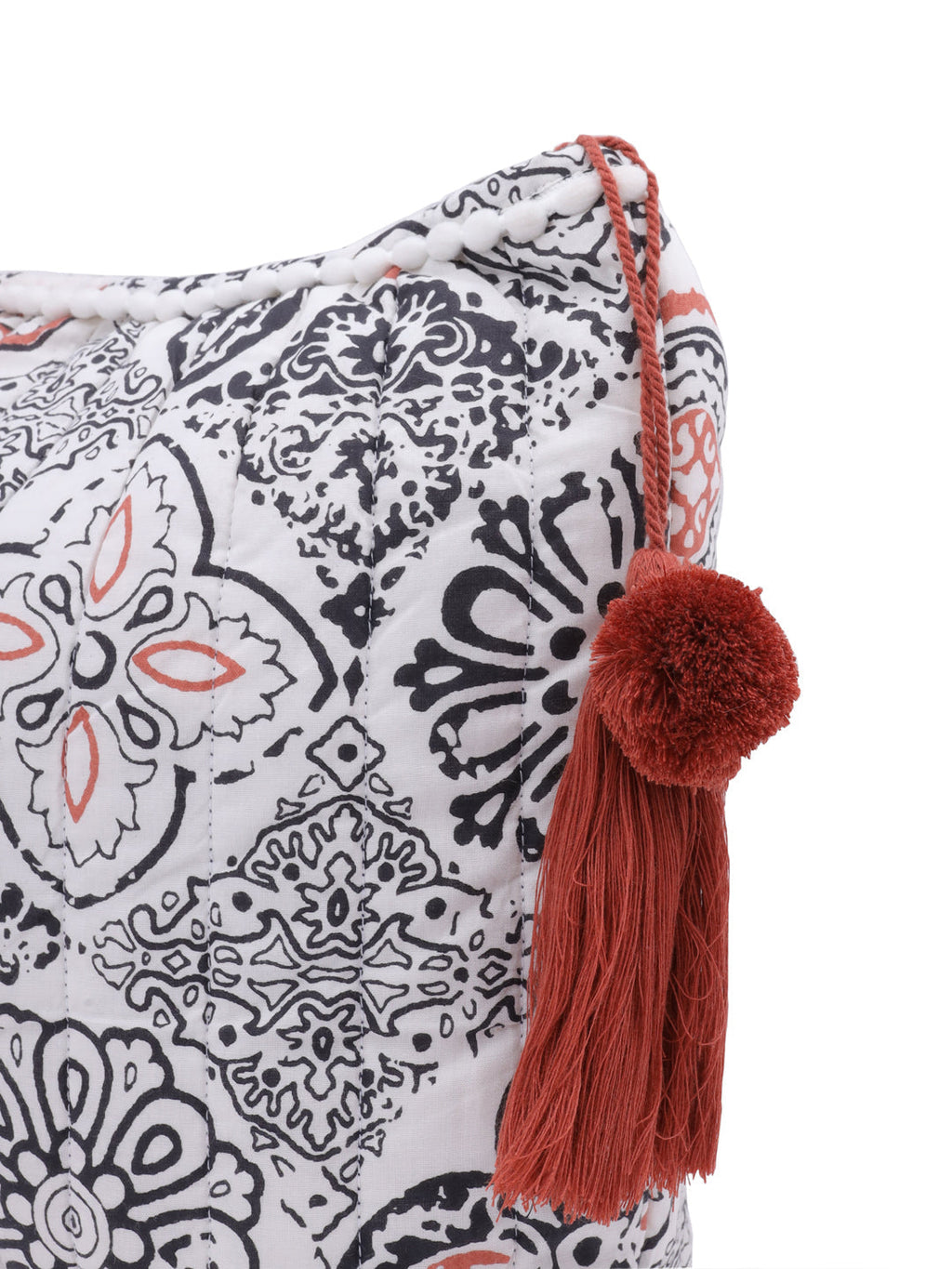 White Cotton Makeup/Travel Pouch with Tassels - SanskrutiHomes 
