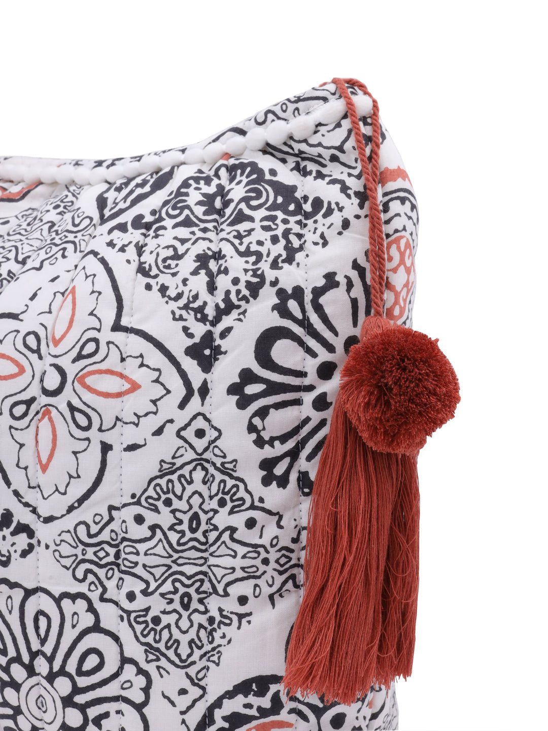White Cotton Makeup/Travel Pouch with Tassels - SanskrutiHomes 