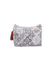 White Cotton Makeup/Travel Pouch with Tassels - SanskrutiHomes 