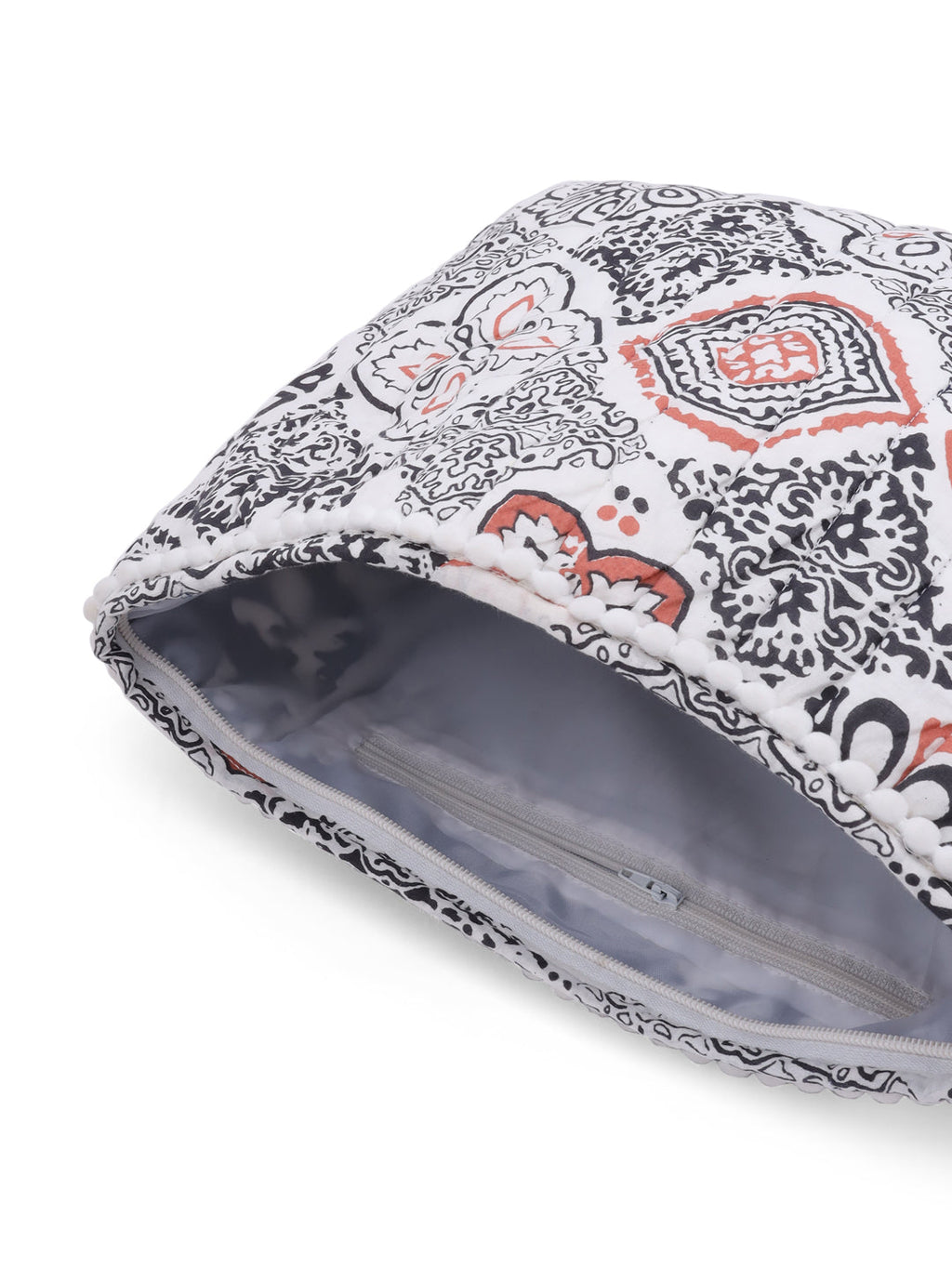 White Cotton Makeup/Travel Pouch with Tassels - SanskrutiHomes 