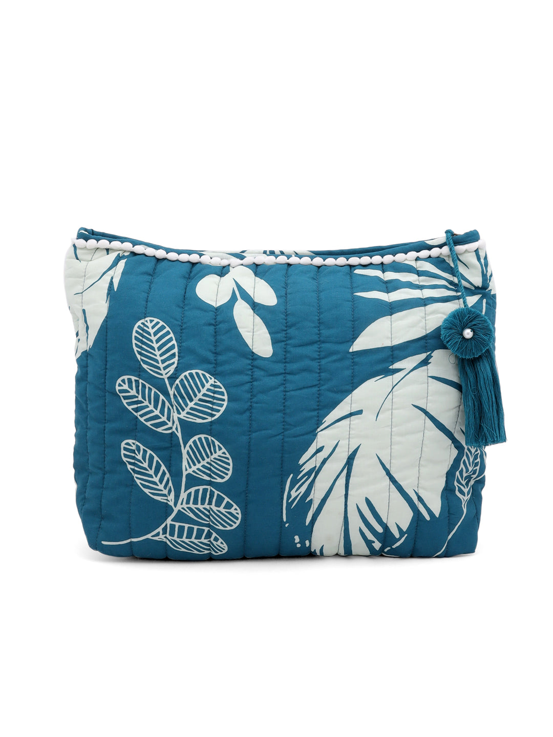 Blue Elegant Floral Cotton Pouch Bag - SanskrutiHomes 