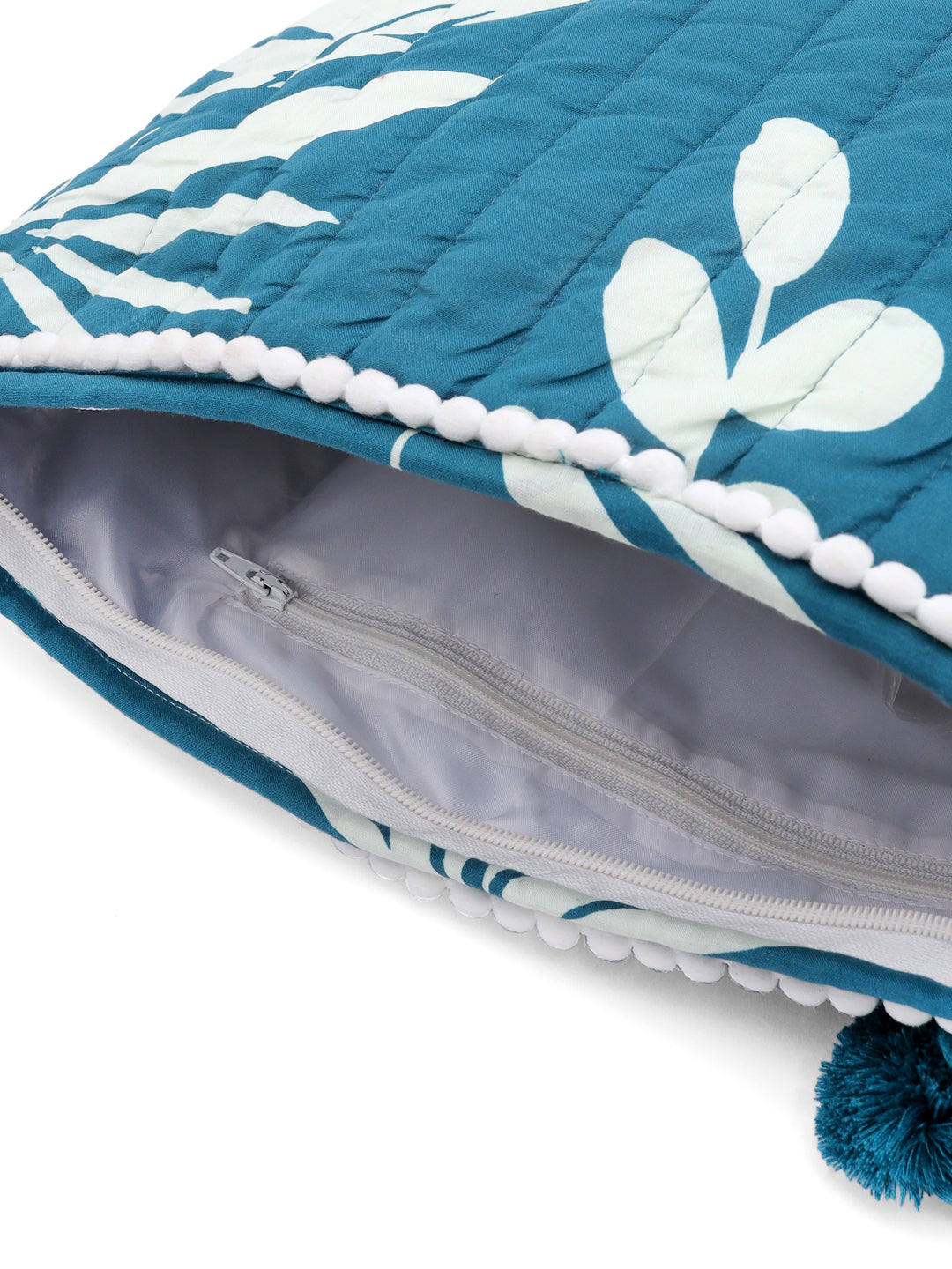 Blue Elegant Floral Cotton Pouch Bag - SanskrutiHomes 