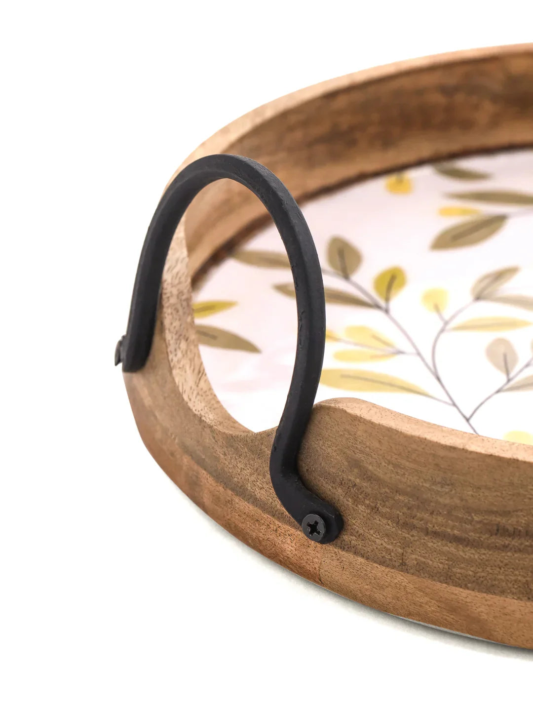 PRINTED ROUND TRAY WITH METALLIC HANDLE - SanskrutiHomes 